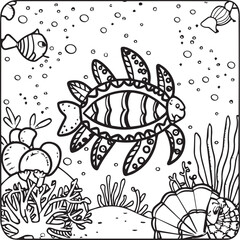 Sea life coloring pages for coloring book. Sea life outline vector