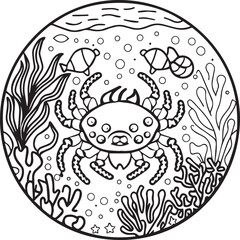 Sea life coloring pages for coloring book. Sea life outline vector