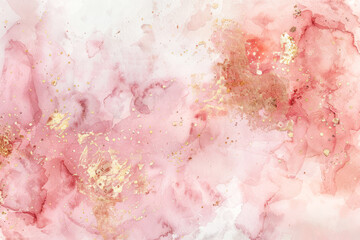 An abstract watercolor style artwork with pink hues and gold accents that resemble marble textures.