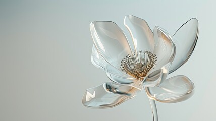 3D glass flower isolated on a light background, providing ample space for text, creating an eye-catching visual with room for customization.