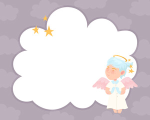 Cute Baby Angel with Wings and Halo Empty Card and Banner Design Vector Template