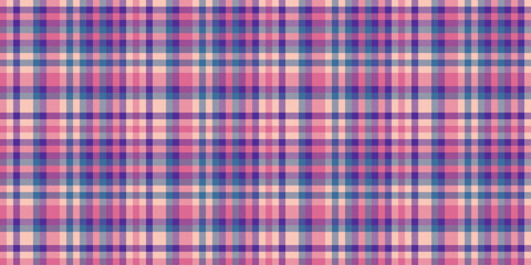 Straight texture fabric plaid, luxurious textile tartan pattern. Slim check seamless vector background in light and violet colors.