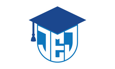 JEJ initial letter academic logo design vector template. school college logo, university logo, graduation cap logo, institute logo, educational logo, library logo, teaching logo, book shop, varsity - obrazy, fototapety, plakaty