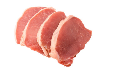 Raw pork pieces isolated on a white background.