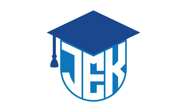 JEK initial letter academic logo design vector template. school college logo, university logo, graduation cap logo, institute logo, educational logo, library logo, teaching logo, book shop, varsity