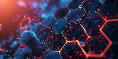 Abstract hexagonal background with particles. Futuristic technology style - obrazy, fototapety, plakaty