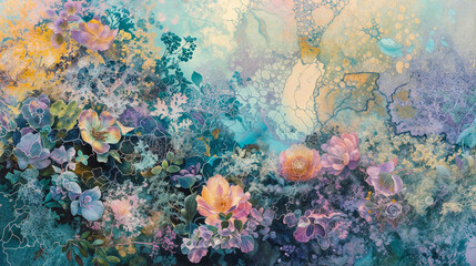 Colorful and Intricate Floral Microcosm, Blending Natural Forms with Abstract Textures