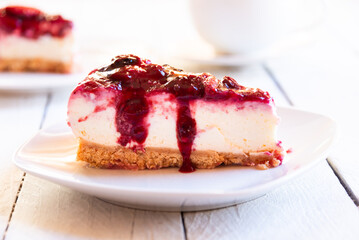 Delicious piece of cheesecake with berries
