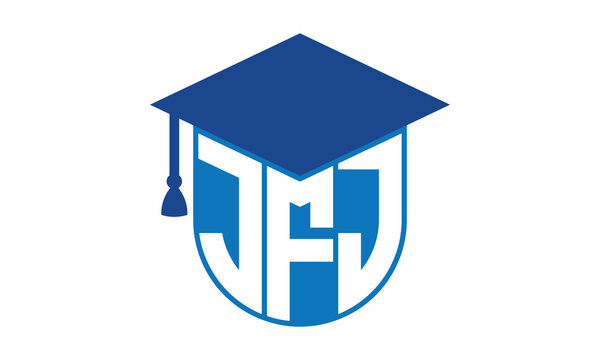 JFJ initial letter academic logo design vector template. school college logo, university logo, graduation cap logo, institute logo, educational logo, library logo, teaching logo, book shop, varsity