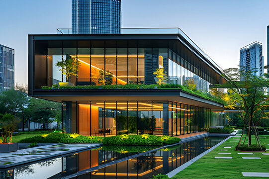 Office building with green environment,Eco friendly building