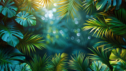Tropical leaves,natural green background,wallpaper. Generative AI