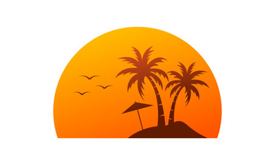 Fototapeta na wymiar beach view logo design, sunset with island logo design vector illustration 