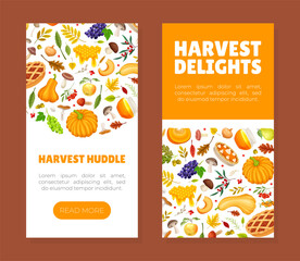 Autumn Season Banner Design with Bright Crop and Foliage Vector Template