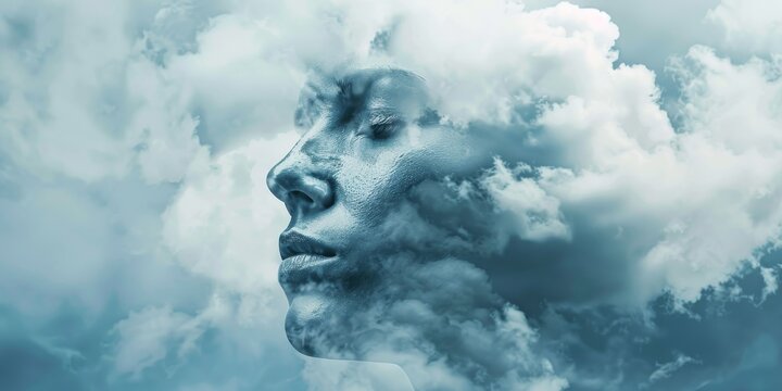 A persons face made out of clouds