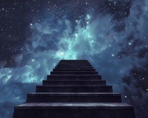 A staircase leading down to a sky filled with stars