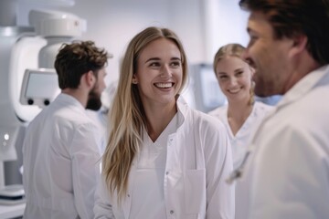 Fototapeta premium Dedicated healthcare team working with advanced diagnostic equipment in a modern clinic
