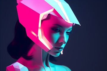 Futuristic Origami Helmet Adorns Striking Geometric Portrait of a Woman