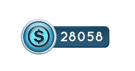 Digital image of a dollar icon with increasing numbers on a white background 4k