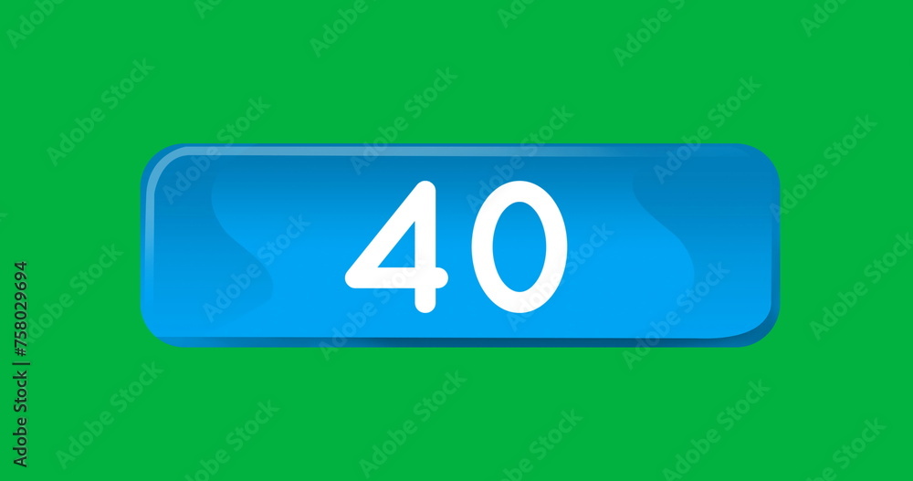 Poster digital image of numbers counting up inside a blue box on a green background 4k
