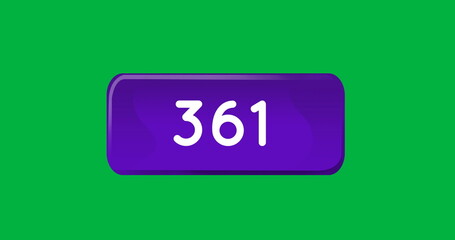 Digital image of numbers increasing in a purple box on a green background 4k