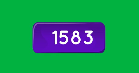 Digital image of numbers increasing in a purple box on a green background 4k