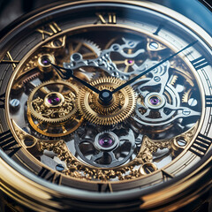 A close-up of a watch with moving clock hands. 