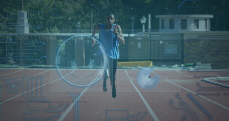 Image of data processing over disabled african american male runner