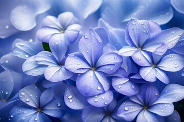 Periwinkle petals glistening with morning dew, adding a touch of freshness and purity to this captivating floral image