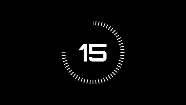 20 seconds countdown timer animation from 20 to 0 seconds. Modern white timer on black background