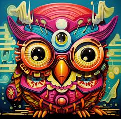 Abstract decorative owl portrait.