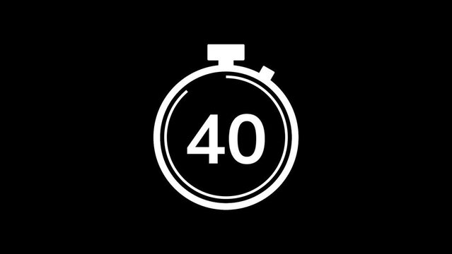 45 seconds countdown timer animation from 45 to 0 seconds. Modern white stopwatch cowndown timer on black background