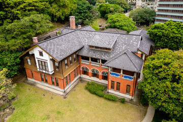 Aerial view of the Beitou Hot Spring Museum in taipei city, taiwan - 758033019