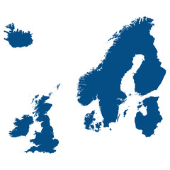 Northern Europe Map. Map of Northern Europe in blue color.