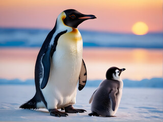 Obraz premium Portrait of a penguin Cheerful, happy in a snowy landscape. Playful, happy animal. Generative Ai.