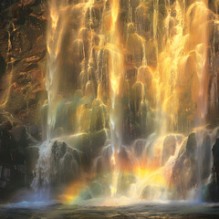 Beautiful Waterfall with a Small Rainbow generative ai