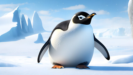 Obraz premium Portrait of a penguin Cheerful, happy in a snowy landscape. Playful, happy animal. Generative Ai.