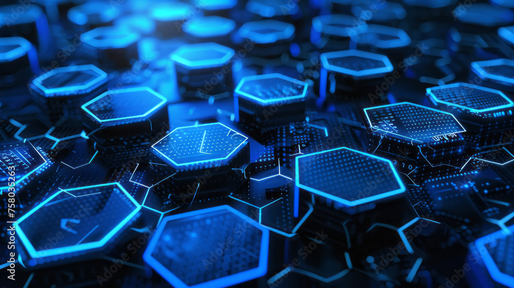 Poster digital technology hexagonal cyber security concept