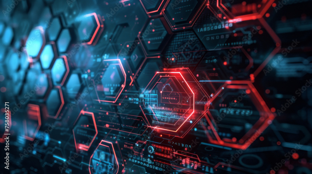 Poster digital technology hexagonal cyber security concept