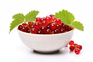 Red currant in white bowl. Boost for immune system. AI generation.
