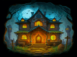 Fototapeta na wymiar Spooky house with spooky creatures