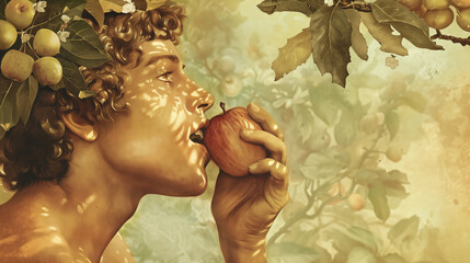 Obraz na płótnie Canvas Bible scene, Adam eating the apple in the Garden of eden