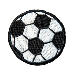 Fototapeta premium Black and white soccer ball embroidered patch on transparent