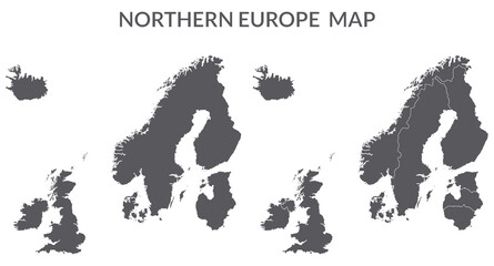 Northern Europe country Map. Map of Northern Europe in set grey color