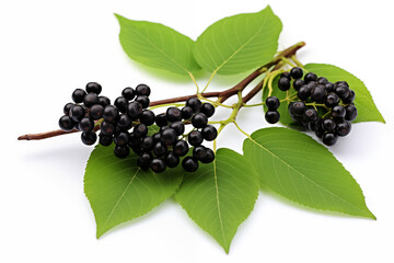Healthy eating for immune system. Black elderberries isolated on white background. AI generation.