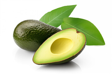Fresh avocado with leaves isolated on a white background. AI generation.