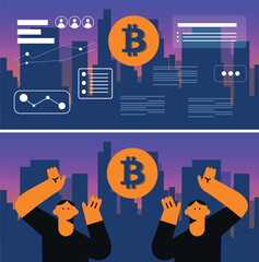 Bitcoin. Currency vector background. Virtual money, cryptocurrency.