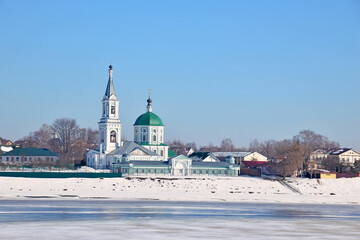 Russia, Tver. St. Catherine's Convent on the Volga River in early spring.