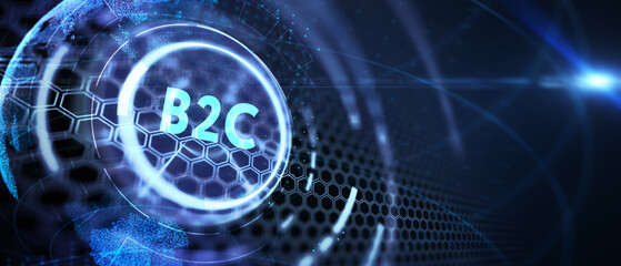 B2C Business to customer marketing strategy. 3d illustration - obrazy, fototapety, plakaty