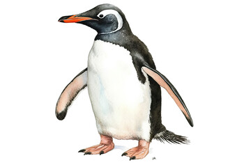 Hand illustration isolated penguin watercolor gentoo drawn animal bird white background Antarctic
