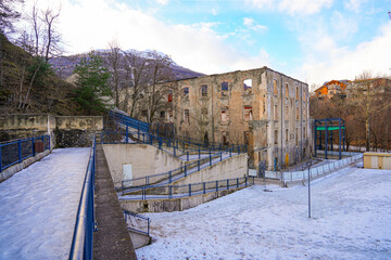 Abandoned silk waste combing factory in the Parc de la Schappe in Briançon, a small town of the...